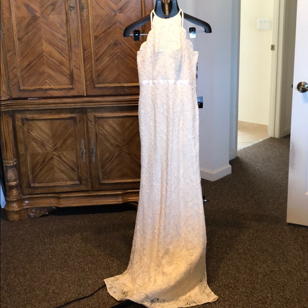 Lulus high neck lace cream gown